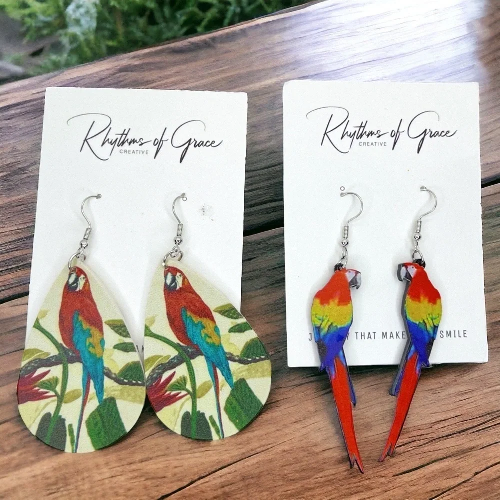 NWT Handmade Parrot Earrings - Tropical Bird Jewelry, Margaritaville Accessories